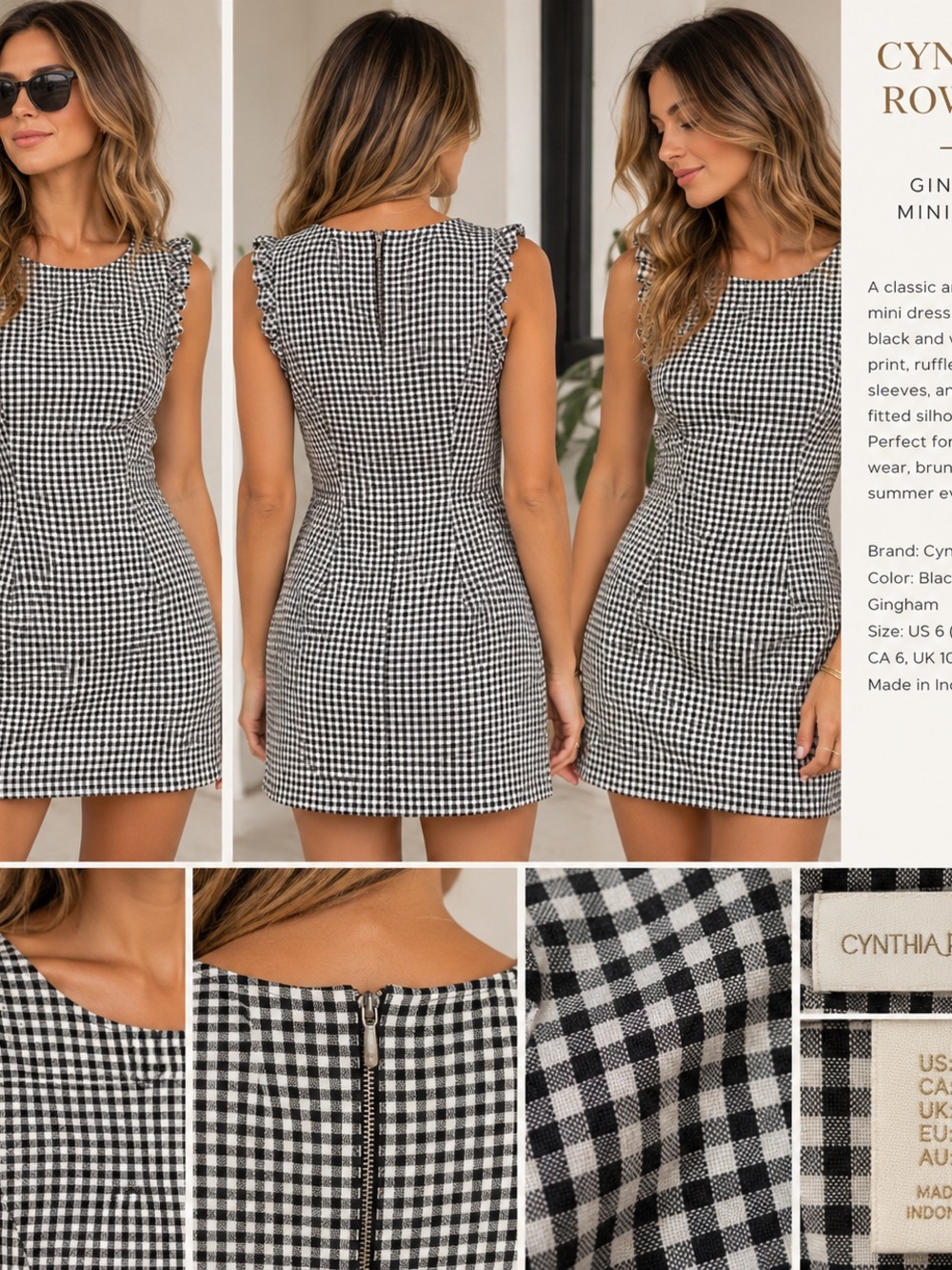 Cynthia Rowley Black & White Gingham Mini Dress